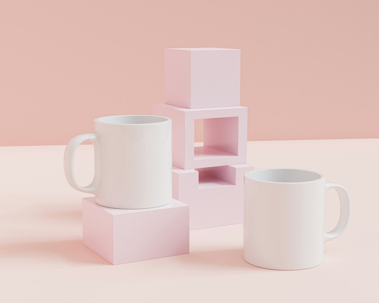 Mockup with white mug cup for tea or coffee on pink background.jpg